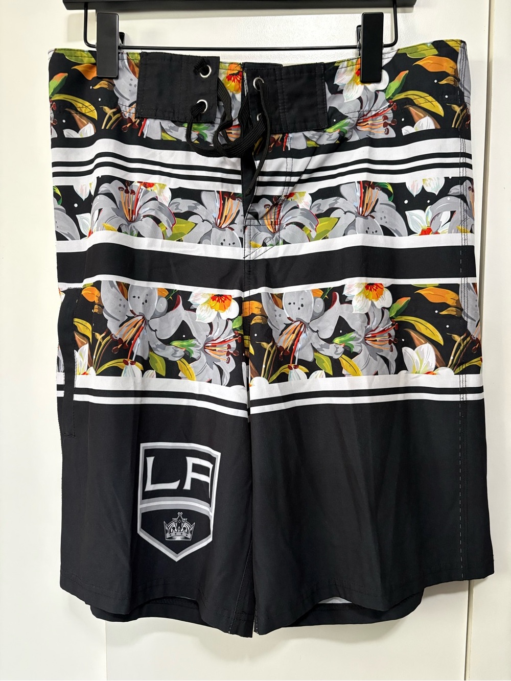 NHL LA Kings Black Floral Stripe Board Shorts